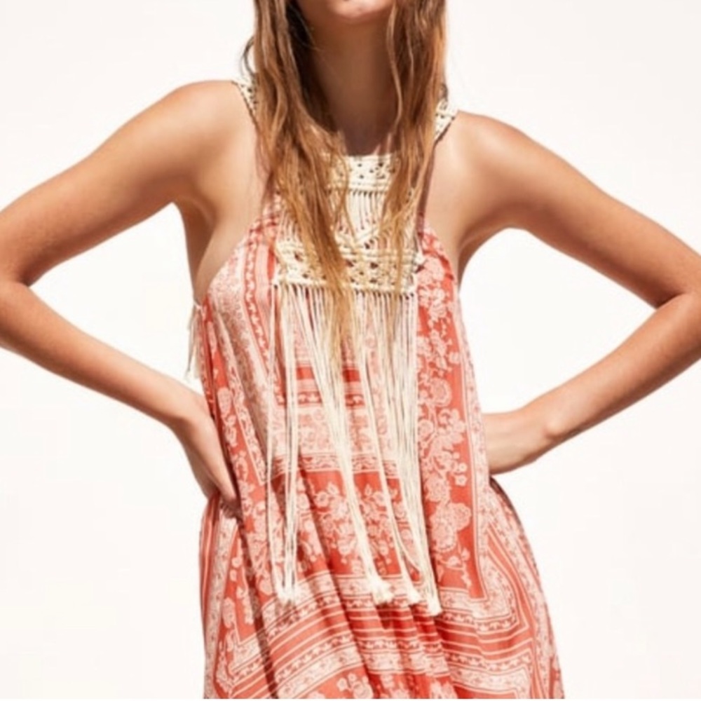 *NWOT* Zara BoHo Floral Print Crochet Detail Midi Dress - Picture 3 of 15